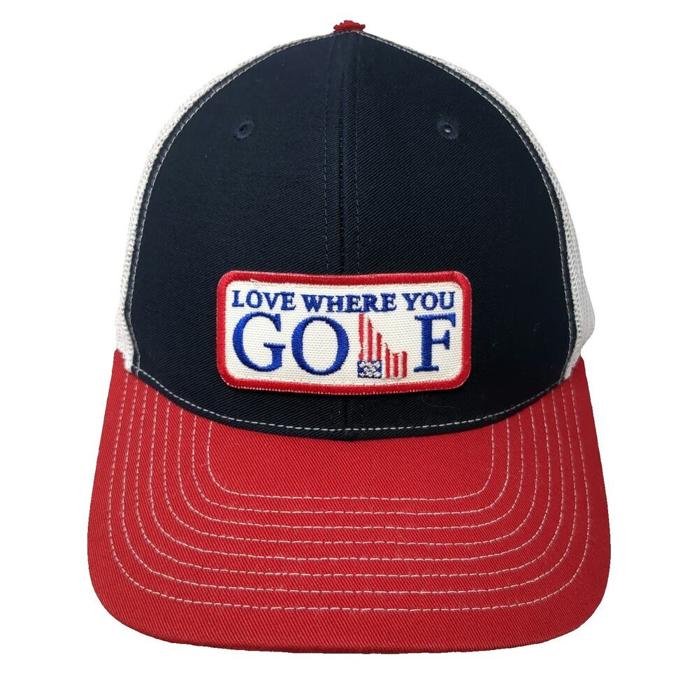 Richardson Trucker Hat Blue Red One Size Love Where You Golf Patch Snapback